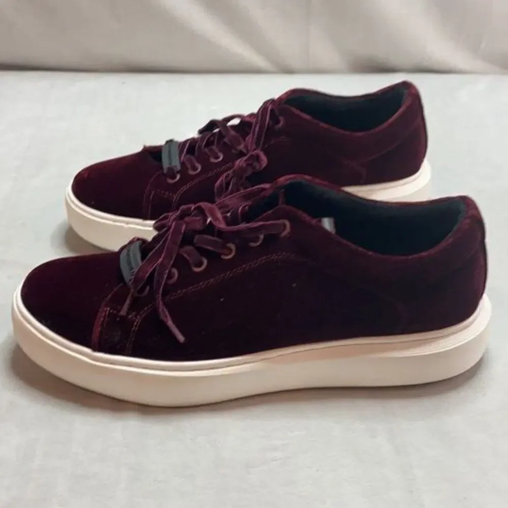 Karl Largerfeld maroon velvet lace up sneakers